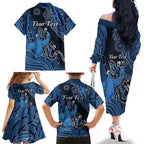 Personalised Autism Awareness Family Matching Off The Shoulder Long Sleeve Dress and Hawaiian Shirt Hope Ribbon And Aboriginal Patterns