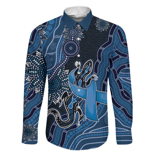 Personalised Autism Awareness Family Matching Off The Shoulder Long Sleeve Dress and Hawaiian Shirt Hope Ribbon And Aboriginal Patterns