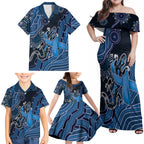 Personalised Autism Awareness Family Matching Off Shoulder Maxi Dress and Hawaiian Shirt Hope Ribbon And Aboriginal Patterns