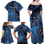 Personalised Autism Awareness Family Matching Off Shoulder Maxi Dress and Hawaiian Shirt Hope Ribbon And Aboriginal Patterns