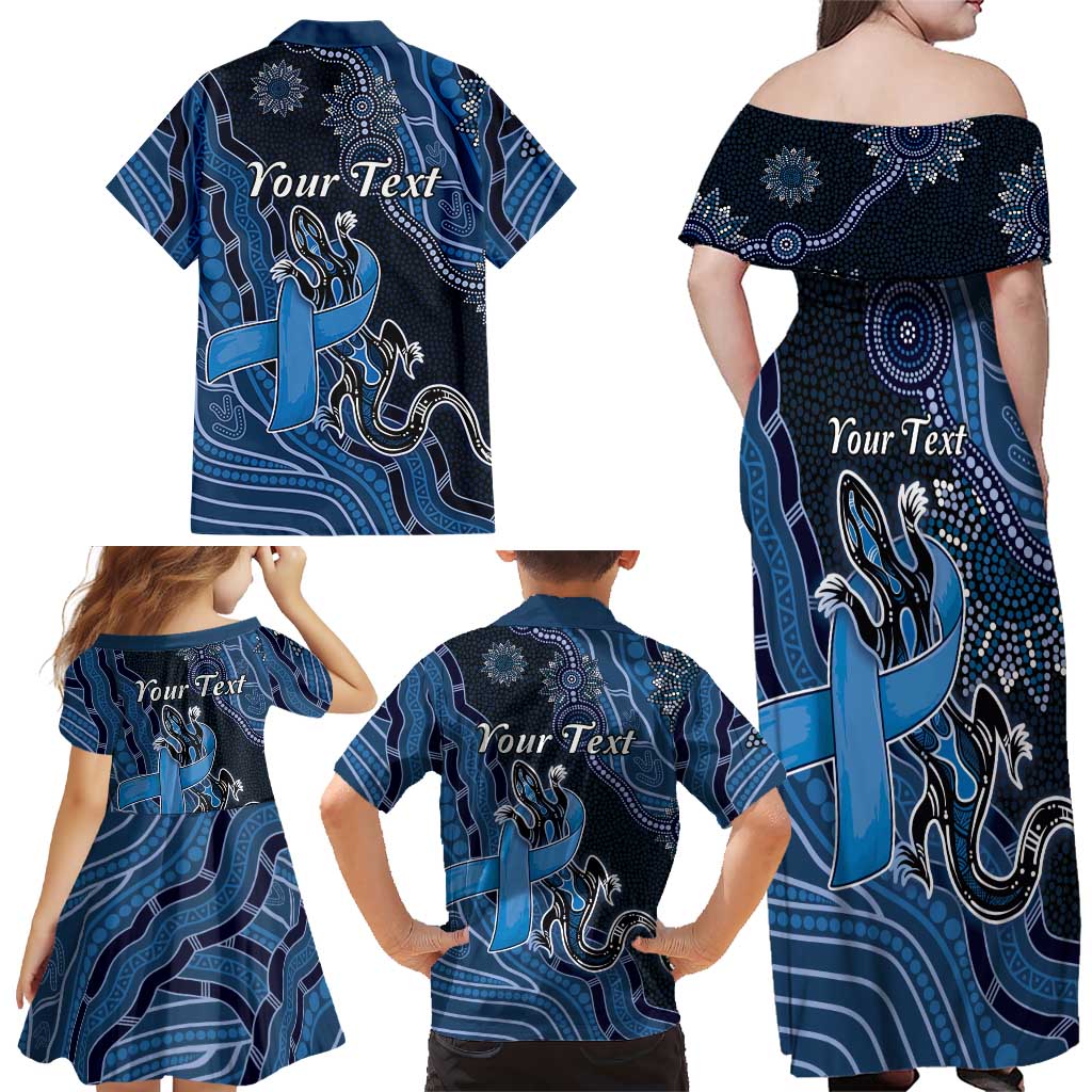 Personalised Autism Awareness Family Matching Off Shoulder Maxi Dress and Hawaiian Shirt Hope Ribbon And Aboriginal Patterns