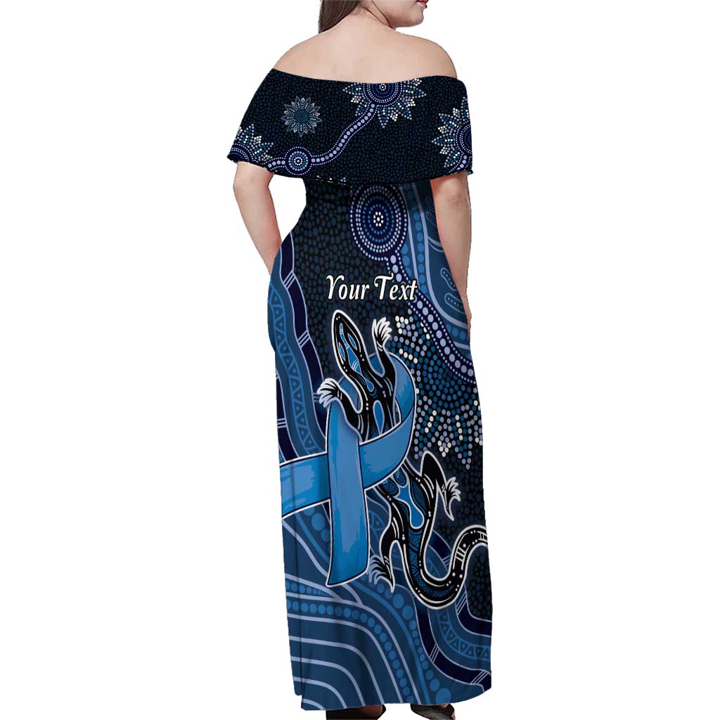 Personalised Autism Awareness Family Matching Off Shoulder Maxi Dress and Hawaiian Shirt Hope Ribbon And Aboriginal Patterns