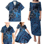 Personalised Autism Awareness Family Matching Puletasi and Hawaiian Shirt Hope Ribbon And Aboriginal Patterns