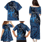 Personalised Autism Awareness Family Matching Puletasi and Hawaiian Shirt Hope Ribbon And Aboriginal Patterns