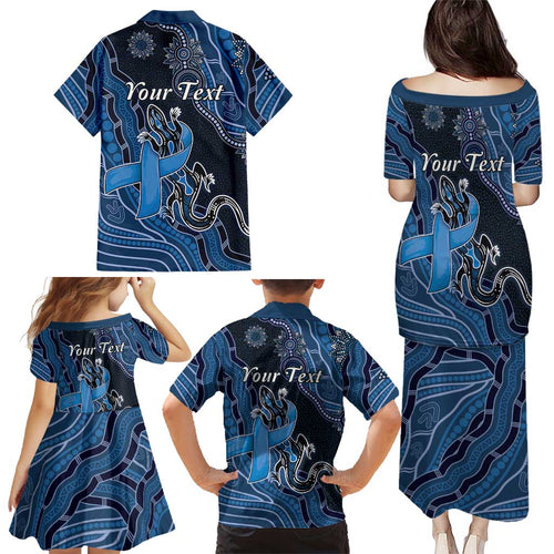Personalised Autism Awareness Family Matching Puletasi and Hawaiian Shirt Hope Ribbon And Aboriginal Patterns