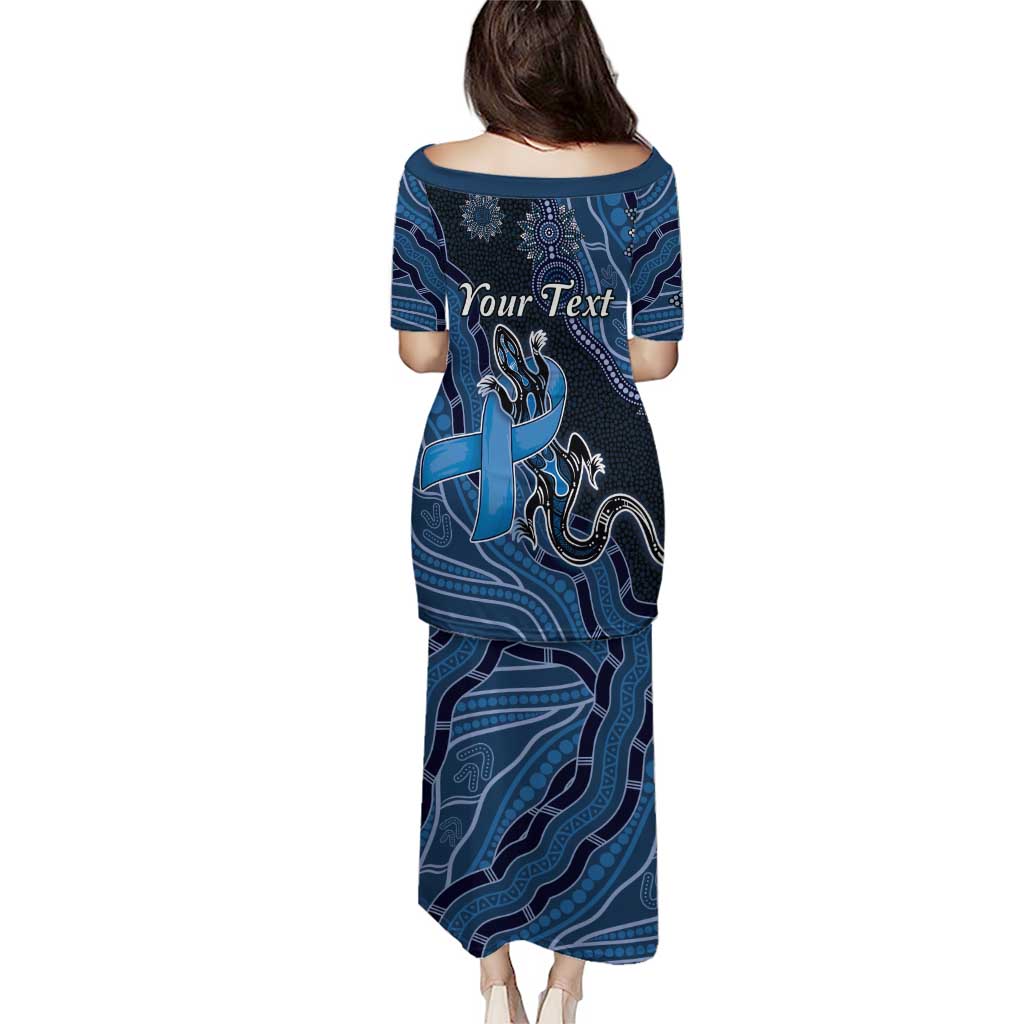 Personalised Autism Awareness Family Matching Puletasi and Hawaiian Shirt Hope Ribbon And Aboriginal Patterns
