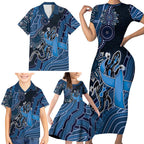 Personalised Autism Awareness Family Matching Short Sleeve Bodycon Dress and Hawaiian Shirt Hope Ribbon And Aboriginal Patterns