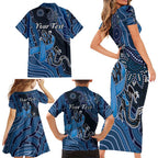 Personalised Autism Awareness Family Matching Short Sleeve Bodycon Dress and Hawaiian Shirt Hope Ribbon And Aboriginal Patterns