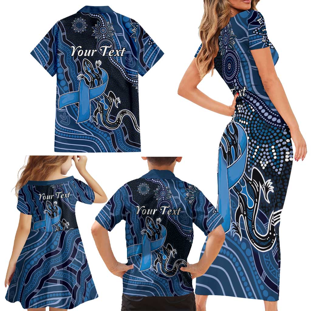 Personalised Autism Awareness Family Matching Short Sleeve Bodycon Dress and Hawaiian Shirt Hope Ribbon And Aboriginal Patterns