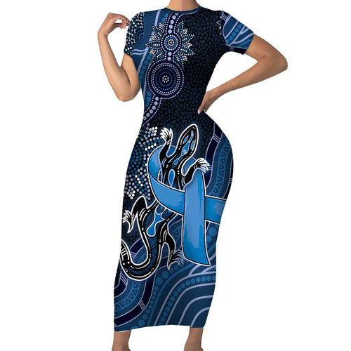 Personalised Autism Awareness Family Matching Short Sleeve Bodycon Dress and Hawaiian Shirt Hope Ribbon And Aboriginal Patterns