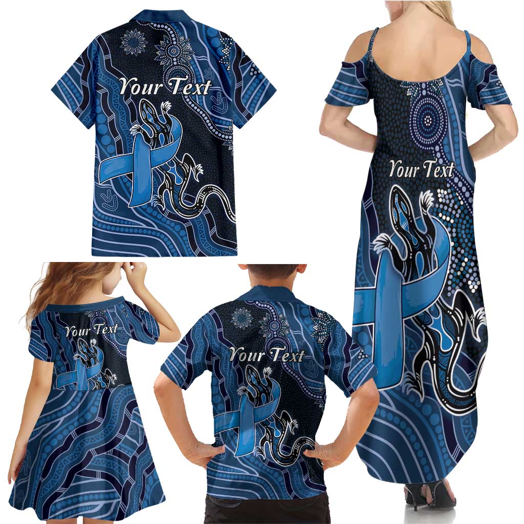 Personalised Autism Awareness Family Matching Summer Maxi Dress and Hawaiian Shirt Hope Ribbon And Aboriginal Patterns
