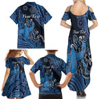 Personalised Autism Awareness Family Matching Summer Maxi Dress and Hawaiian Shirt Hope Ribbon And Aboriginal Patterns