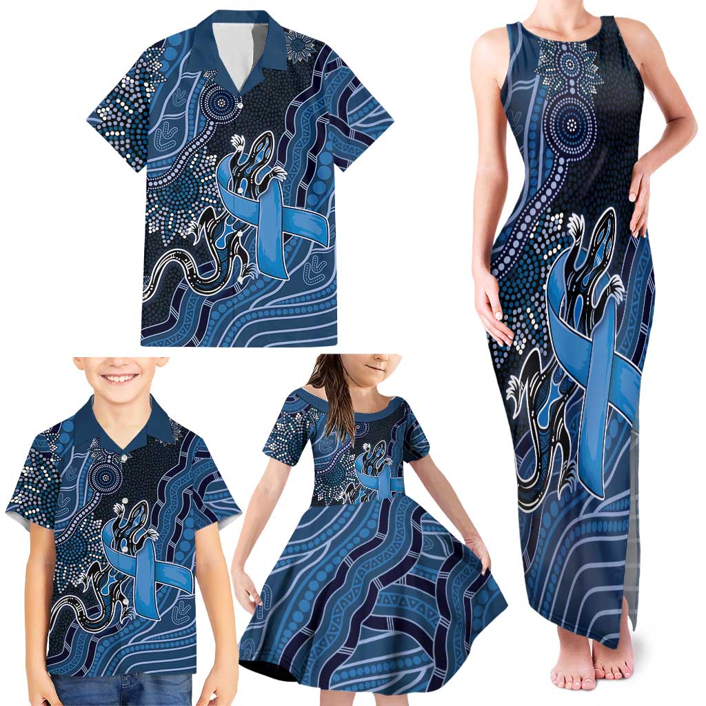 Personalised Autism Awareness Family Matching Tank Maxi Dress and Hawaiian Shirt Hope Ribbon And Aboriginal Patterns