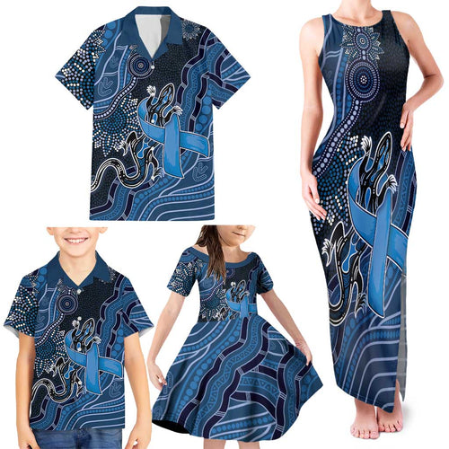 Personalised Autism Awareness Family Matching Tank Maxi Dress and Hawaiian Shirt Hope Ribbon And Aboriginal Patterns