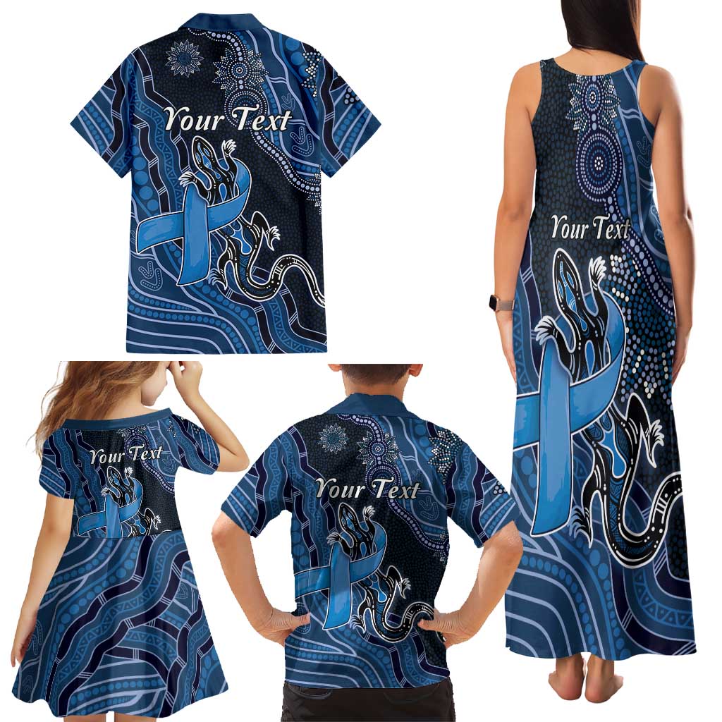 Personalised Autism Awareness Family Matching Tank Maxi Dress and Hawaiian Shirt Hope Ribbon And Aboriginal Patterns