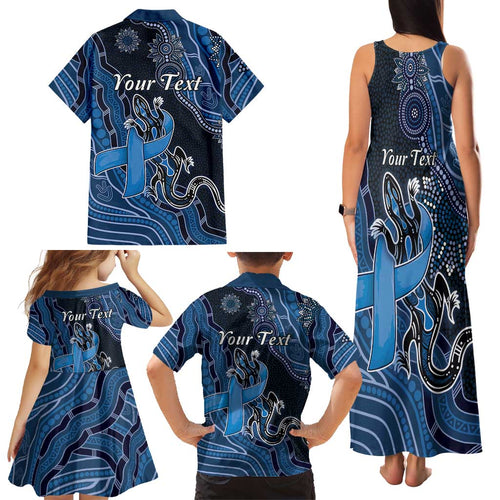 Personalised Autism Awareness Family Matching Tank Maxi Dress and Hawaiian Shirt Hope Ribbon And Aboriginal Patterns
