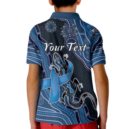 Personalised Autism Awareness Kid Polo Shirt Hope Ribbon And Aboriginal Patterns