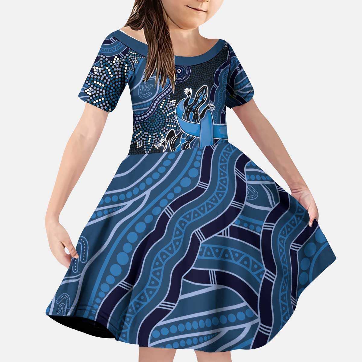 Personalised Autism Awareness Kid Short Sleeve Dress Hope Ribbon And Aboriginal Patterns