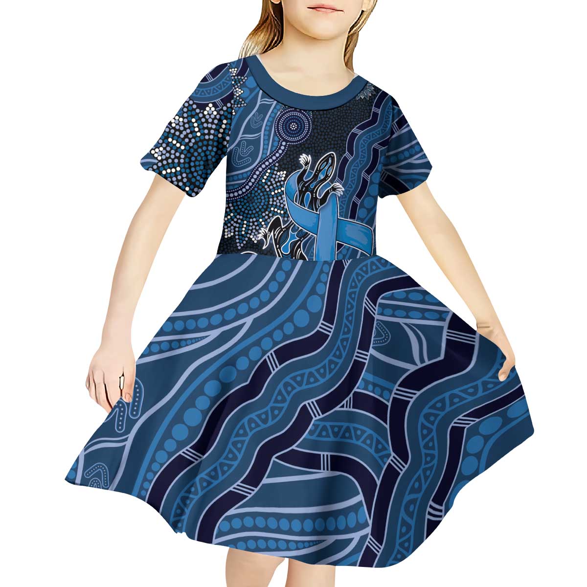 Personalised Autism Awareness Kid Short Sleeve Dress Hope Ribbon And Aboriginal Patterns