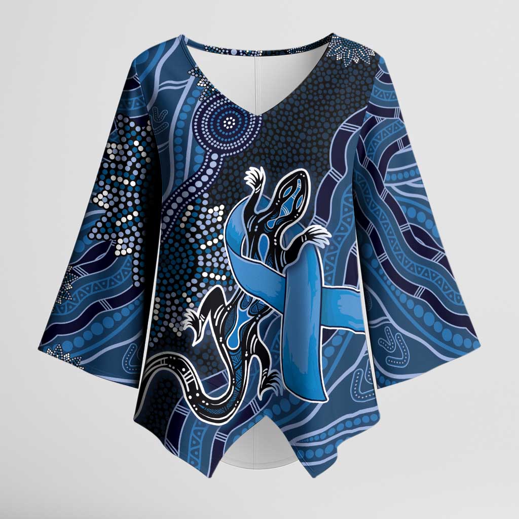 Personalised Autism Awareness Kimono Sleeve Blouse Hope Ribbon And Aboriginal Patterns