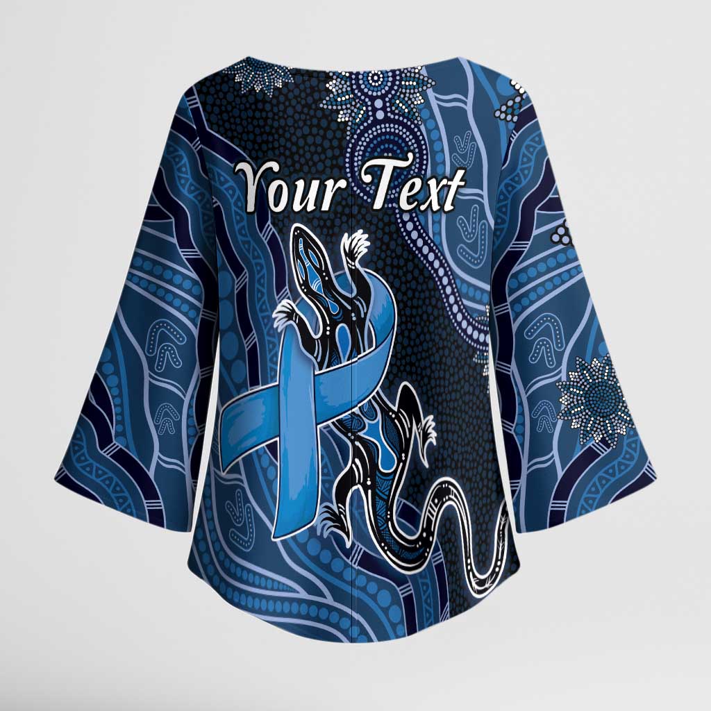 Personalised Autism Awareness Kimono Sleeve Blouse Hope Ribbon And Aboriginal Patterns