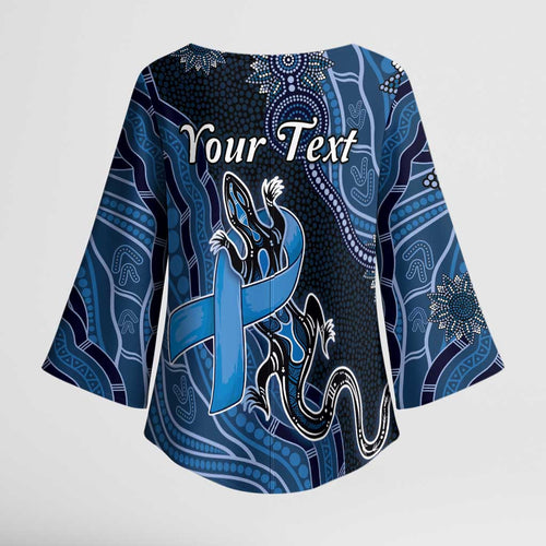 Personalised Autism Awareness Kimono Sleeve Blouse Hope Ribbon And Aboriginal Patterns
