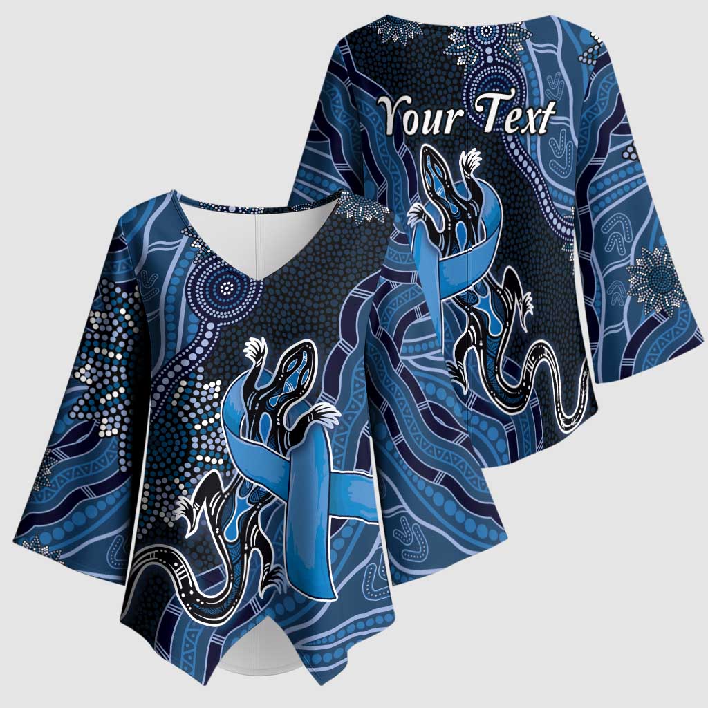 Personalised Autism Awareness Kimono Sleeve Blouse Hope Ribbon And Aboriginal Patterns