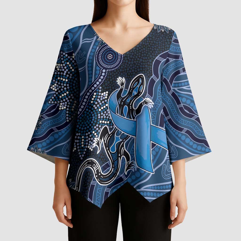 Personalised Autism Awareness Kimono Sleeve Blouse Hope Ribbon And Aboriginal Patterns