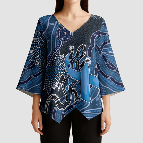 Personalised Autism Awareness Kimono Sleeve Blouse Hope Ribbon And Aboriginal Patterns