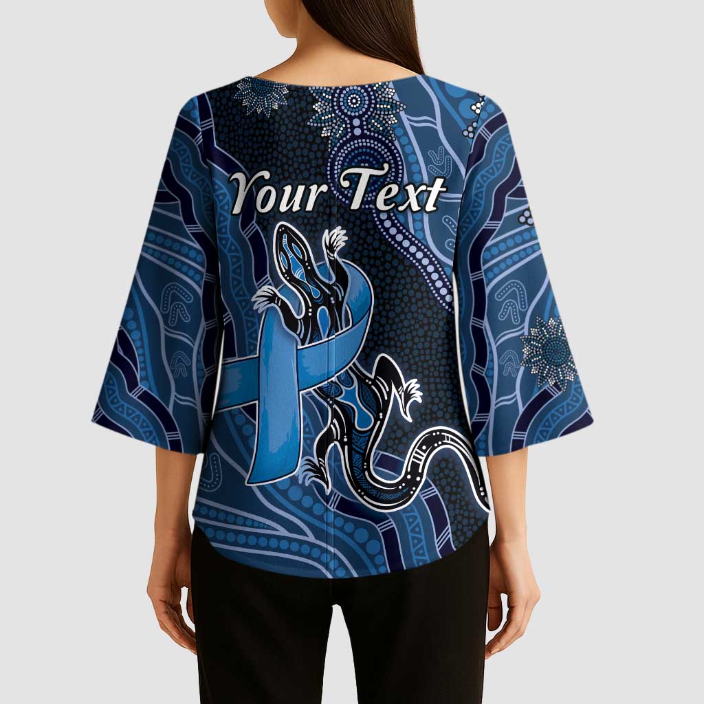Personalised Autism Awareness Kimono Sleeve Blouse Hope Ribbon And Aboriginal Patterns
