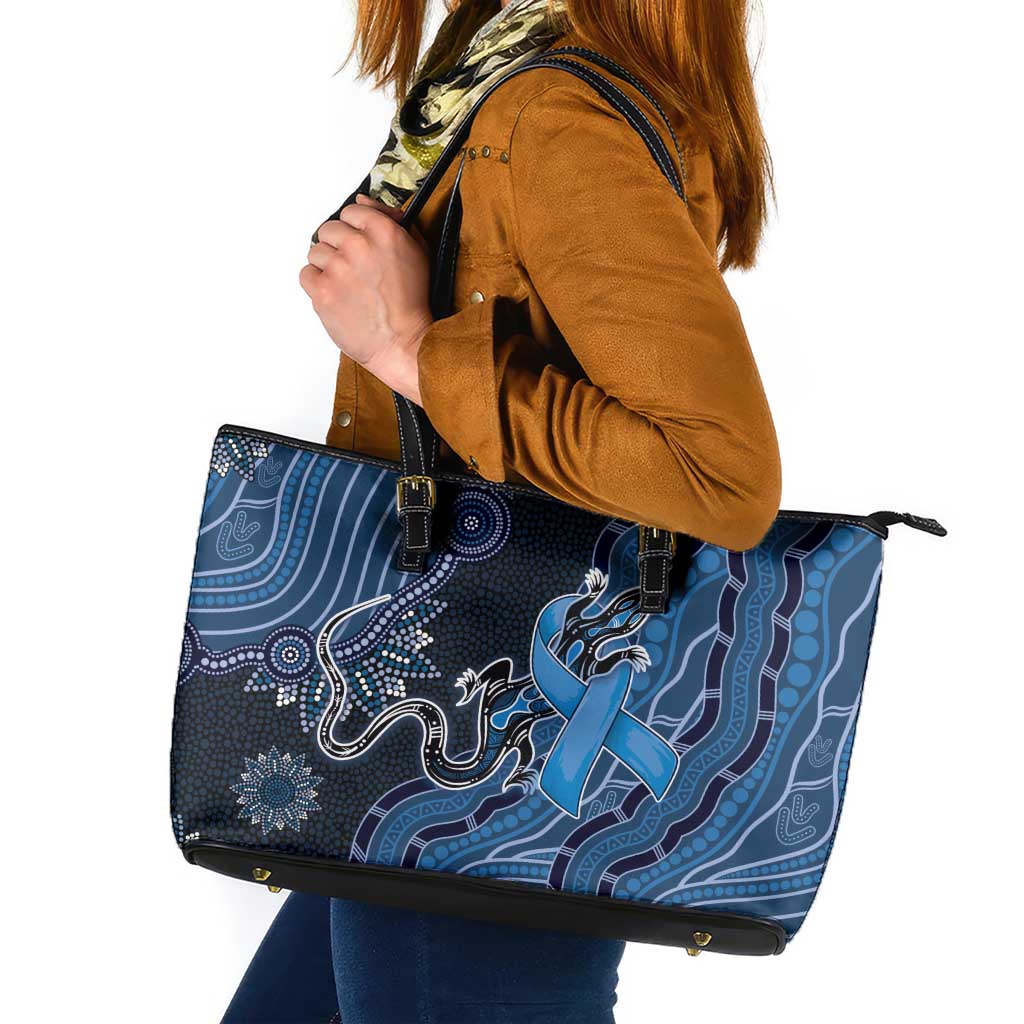 Autism Awareness Leather Tote Bag Hope Ribbon And Aboriginal Patterns