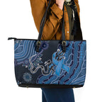 Autism Awareness Leather Tote Bag Hope Ribbon And Aboriginal Patterns