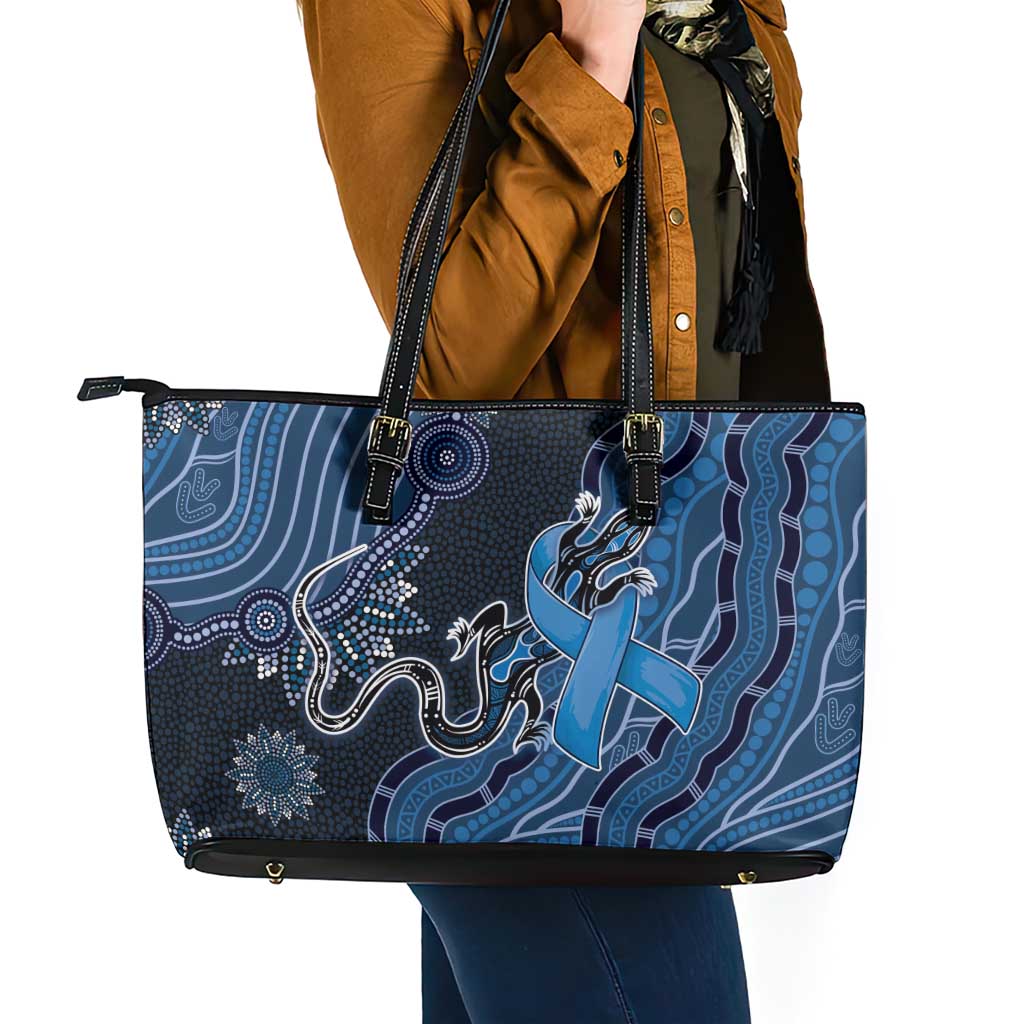 Autism Awareness Leather Tote Bag Hope Ribbon And Aboriginal Patterns
