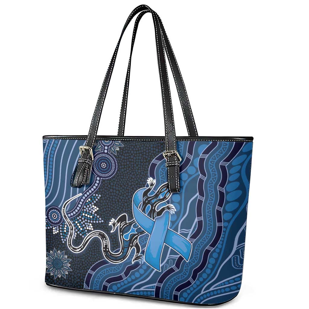 Autism Awareness Leather Tote Bag Hope Ribbon And Aboriginal Patterns