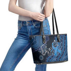Autism Awareness Leather Tote Bag Hope Ribbon And Aboriginal Patterns