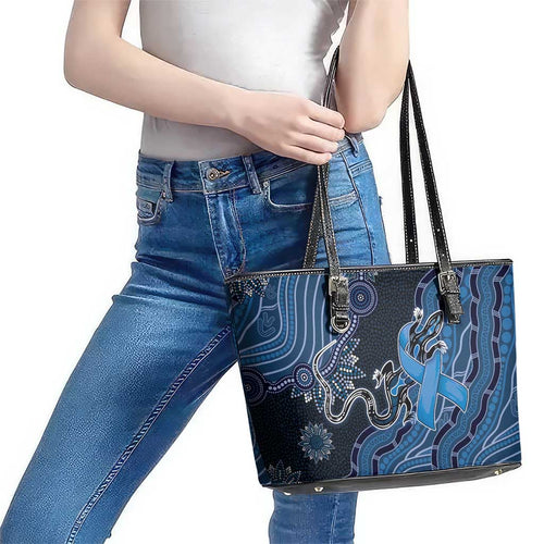 Autism Awareness Leather Tote Bag Hope Ribbon And Aboriginal Patterns