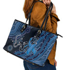 Autism Awareness Leather Tote Bag Hope Ribbon And Aboriginal Patterns