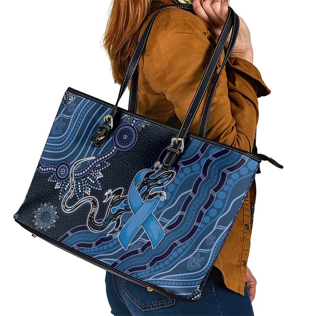 Autism Awareness Leather Tote Bag Hope Ribbon And Aboriginal Patterns