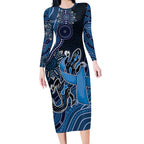 Personalised Autism Awareness Long Sleeve Bodycon Dress Hope Ribbon And Aboriginal Patterns