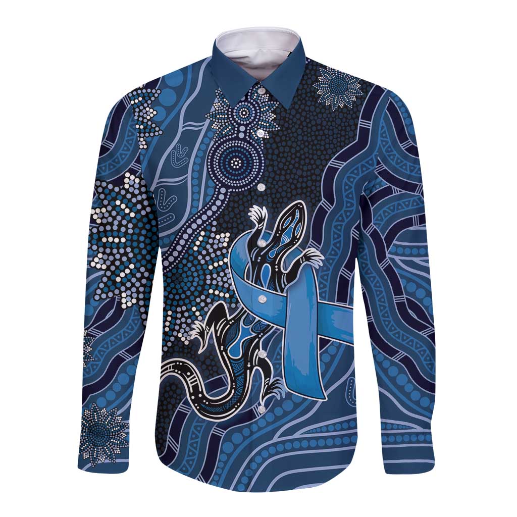 Personalised Autism Awareness Long Sleeve Button Shirt Hope Ribbon And Aboriginal Patterns