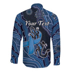Personalised Autism Awareness Long Sleeve Button Shirt Hope Ribbon And Aboriginal Patterns