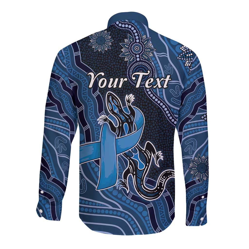 Personalised Autism Awareness Long Sleeve Button Shirt Hope Ribbon And Aboriginal Patterns