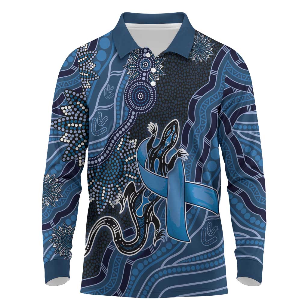 Personalised Autism Awareness Long Sleeve Polo Shirt Hope Ribbon And Aboriginal Patterns