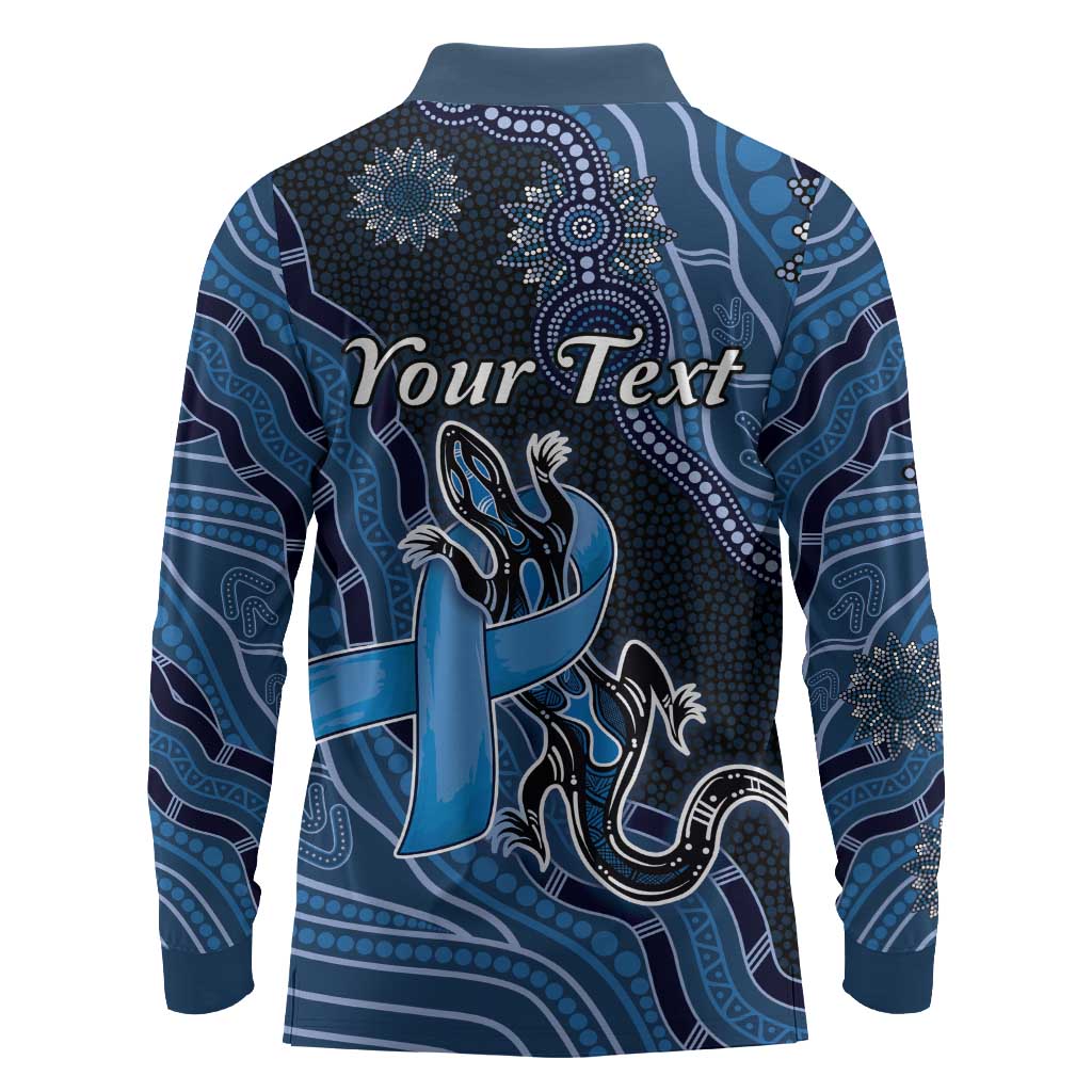 Personalised Autism Awareness Long Sleeve Polo Shirt Hope Ribbon And Aboriginal Patterns