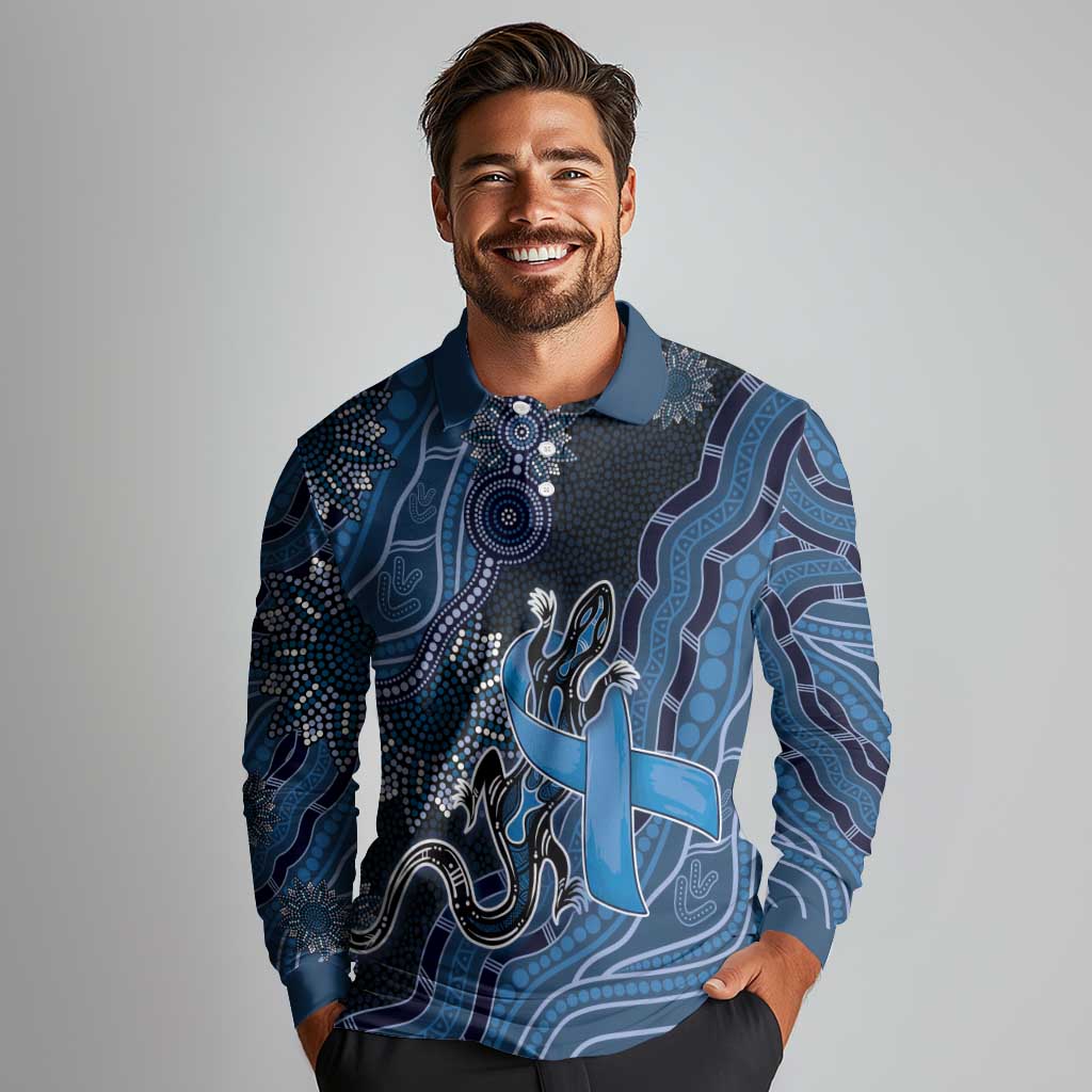 Personalised Autism Awareness Long Sleeve Polo Shirt Hope Ribbon And Aboriginal Patterns