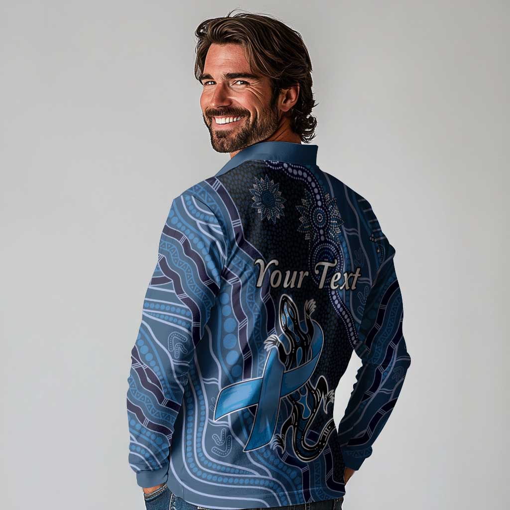 Personalised Autism Awareness Long Sleeve Polo Shirt Hope Ribbon And Aboriginal Patterns