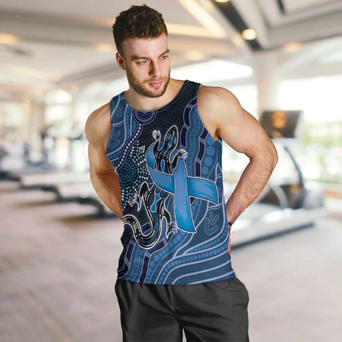 Personalised Autism Awareness Men Tank Top Hope Ribbon And Aboriginal Patterns