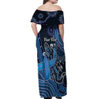 Personalised Autism Awareness Off Shoulder Maxi Dress Hope Ribbon And Aboriginal Patterns