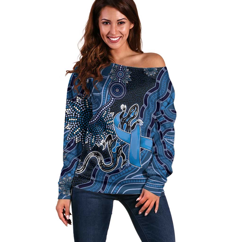 Personalised Autism Awareness Off Shoulder Sweater Hope Ribbon And Aboriginal Patterns