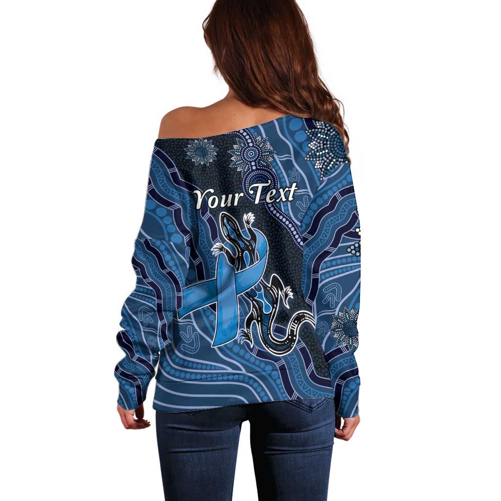 Personalised Autism Awareness Off Shoulder Sweater Hope Ribbon And Aboriginal Patterns